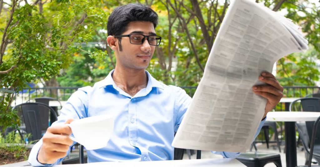 a person reading newspaper