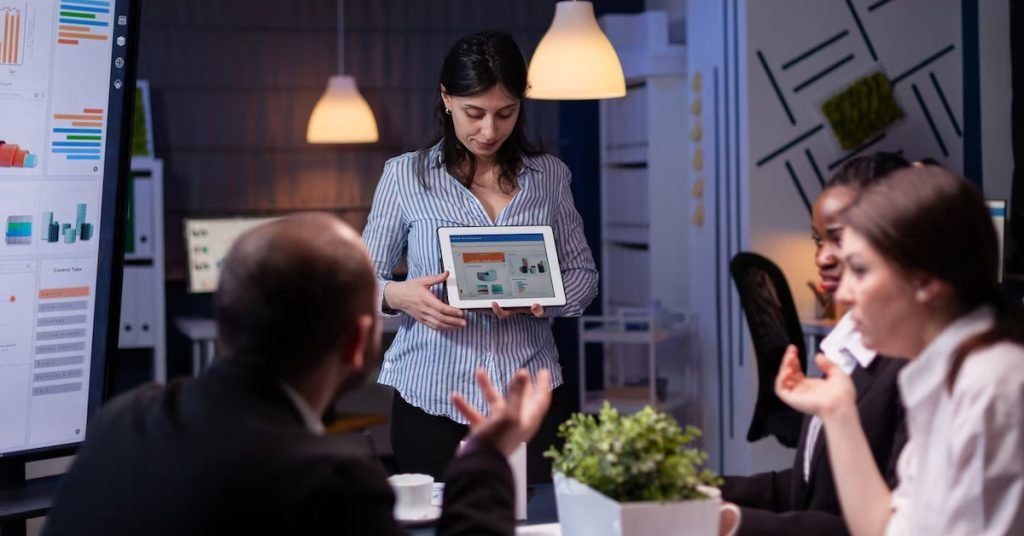 a woman holding a tablet