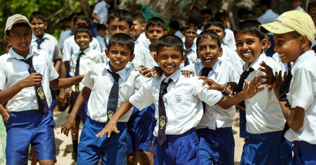 a group of children in school uniform