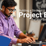 a person using his PC building a project brand