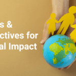 pair of hands holding a globe with a cutout of a family signifying the Social impact