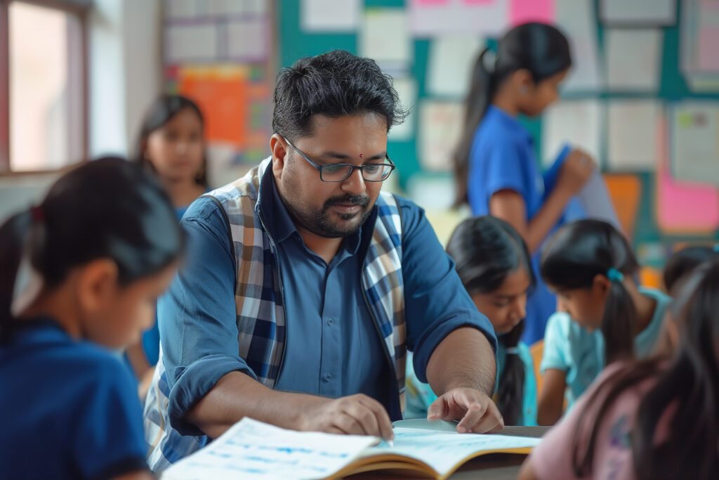 a teacher in his classroom with his students