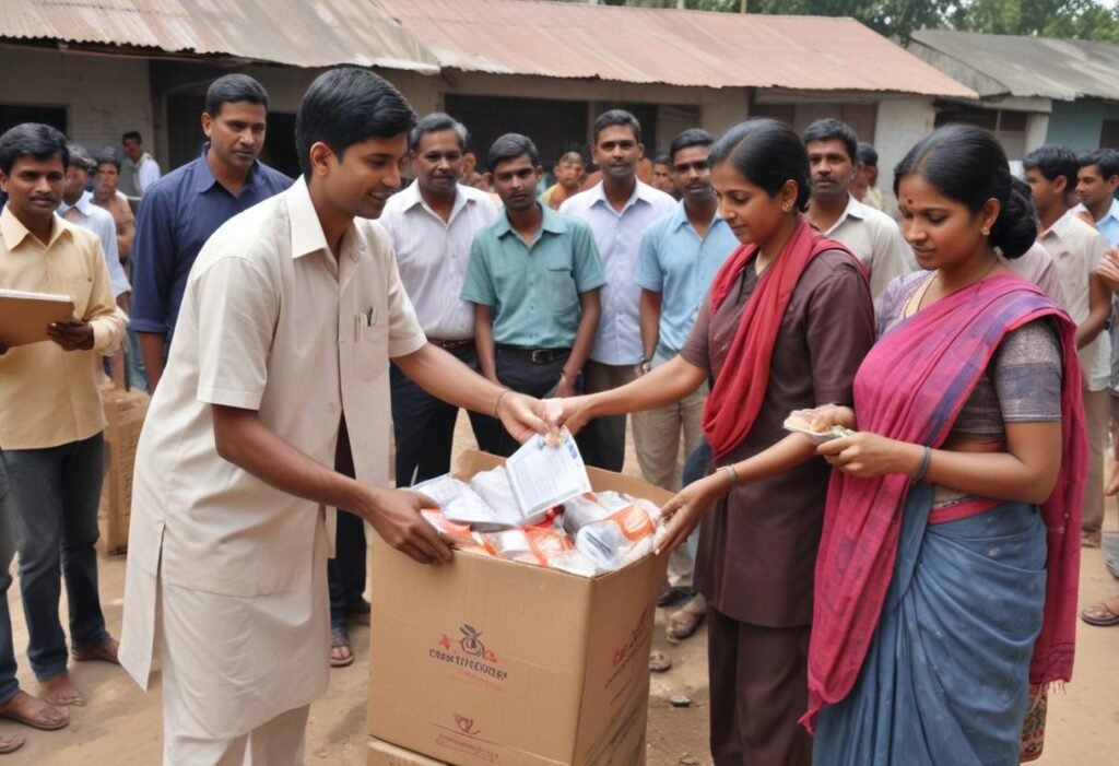 social worker doing donation work