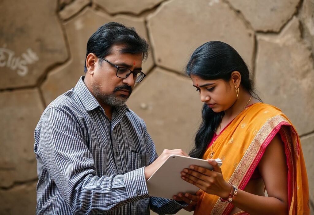 two social workers looking at papers