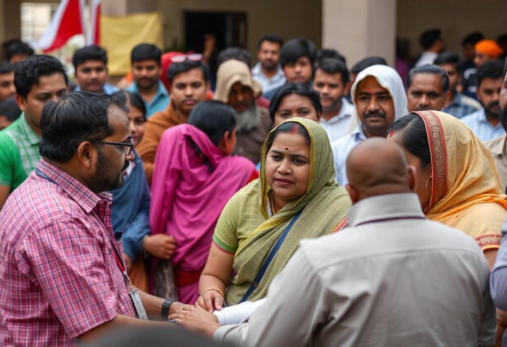 Group of social workers in a crowd