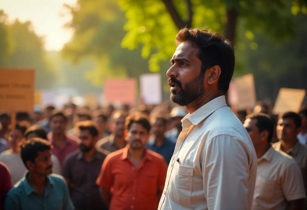 a man delivering speech in public